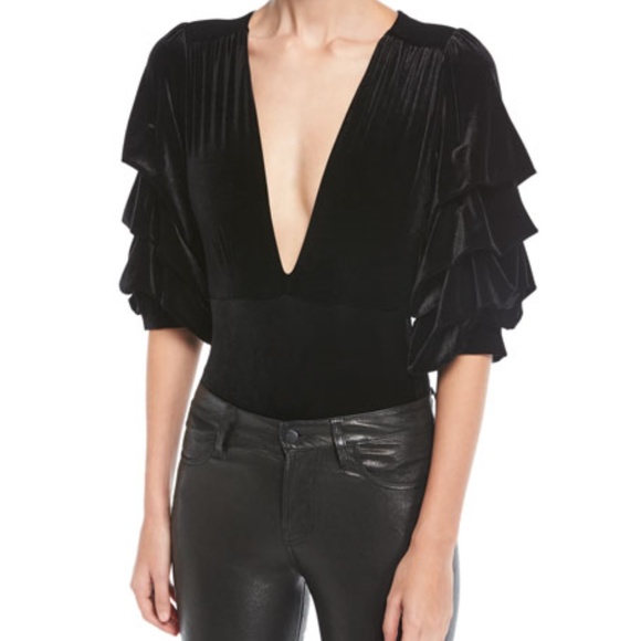 MISA Los Angeles Linde Velvet Bodysuit in Black - Picture 3 of 3